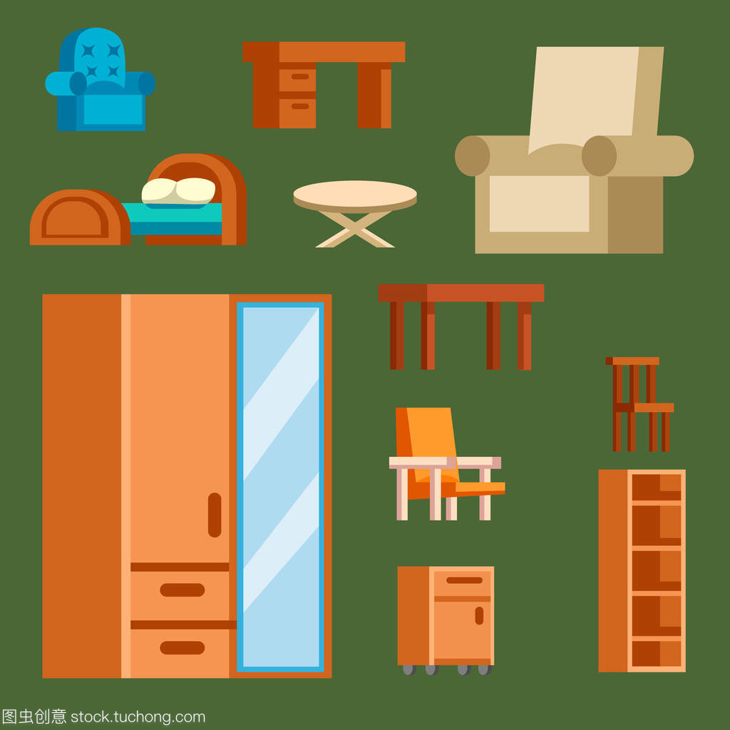 家具图标矢量插图隔离的室内生活橱柜简单元素首页设置的室内内阁办公室房子扶手椅沙发衣柜
